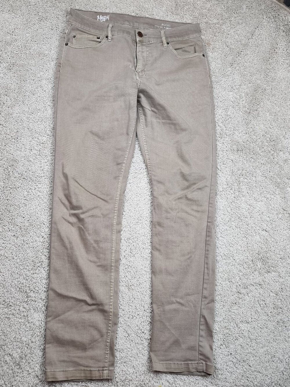 Mugsy Bucks Taper Men's Stretch Jeans Pants 33x32 Khaki Tan Athletic Fit Premium